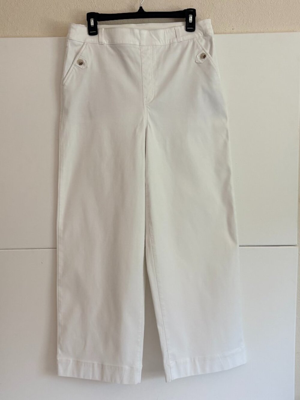 Spanx Women Wide Leg Pull on Pants White Twill High Rise Casual Travel Size XL